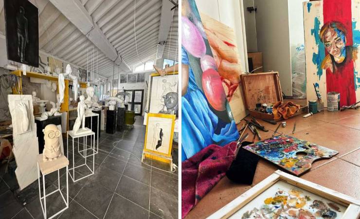 Atelier con quadri e sculture