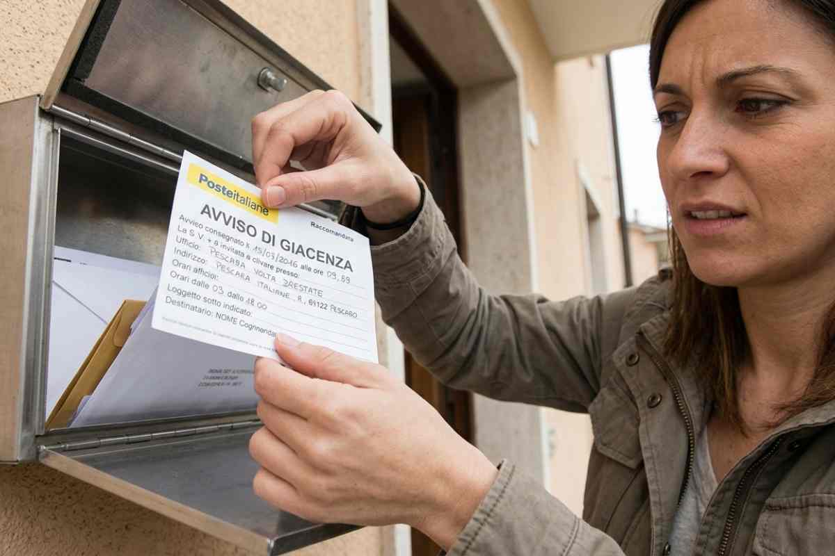 donna trova un avviso di raccomandata nella cassetta delle lettere