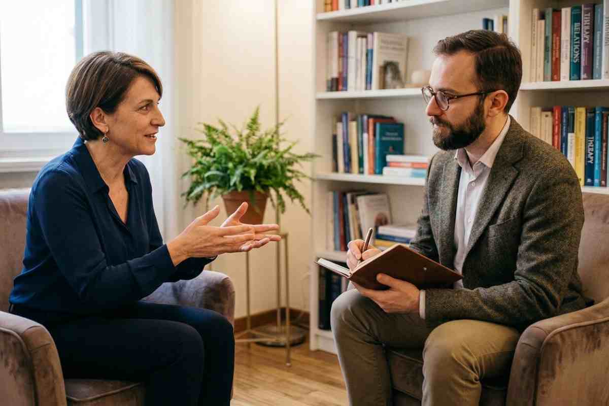 seduta dallo psicologo di una donna