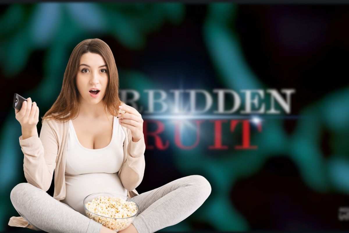 logo forbidden fruit e donna sconvolta