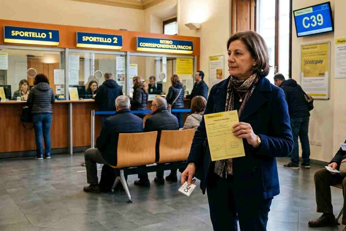 donna con un avviso di raccomandata alle poste